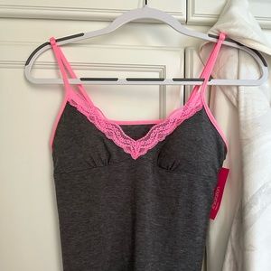 babydoll cami tank with pink lace trim